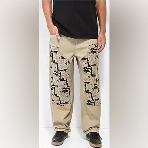 Empyre Relax Men’s Graphic Double Knee Bubble Khaki Skate Pants Sz 34